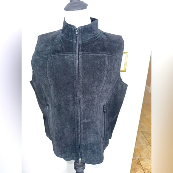 Vintage Black Genuine Leather Vest - Picture 1 of 5
